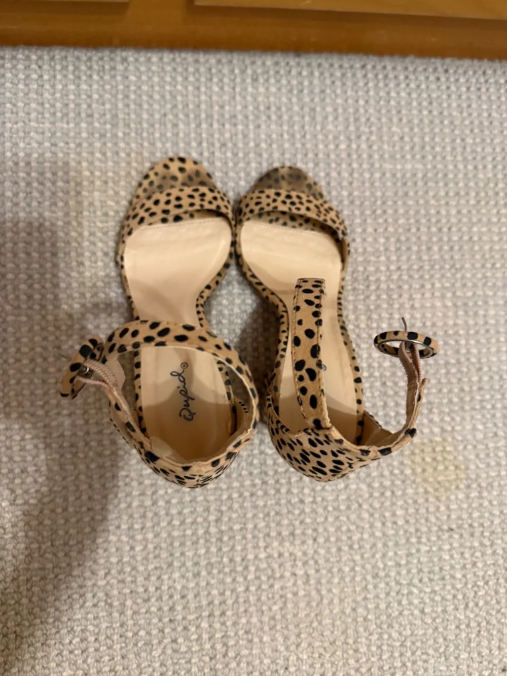 Qupid leopard/cheetah print ankle-strap block heels